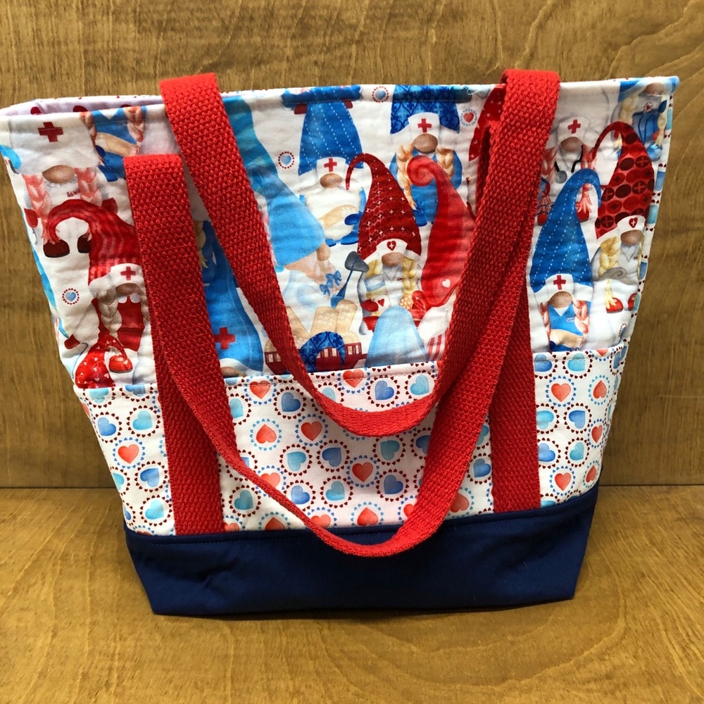 SM Healthcare Gnome Tote Bag Pockets Handmade Cotton Canvas Reusable Nurse Gift